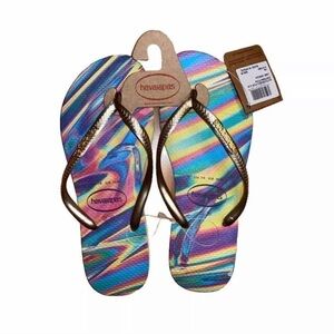Havaianas Rainbow Flip Flops with Gold Straps